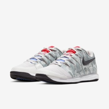 Nike Court Air Zoom Vapor X - Női Teniszcipő - Platina/Piros/Királykék/Szürke